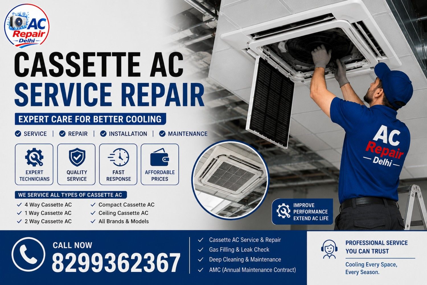 Cassette AC Service Repair in Jahangirpuri Delhi | Installation, Gas Filling & AMC